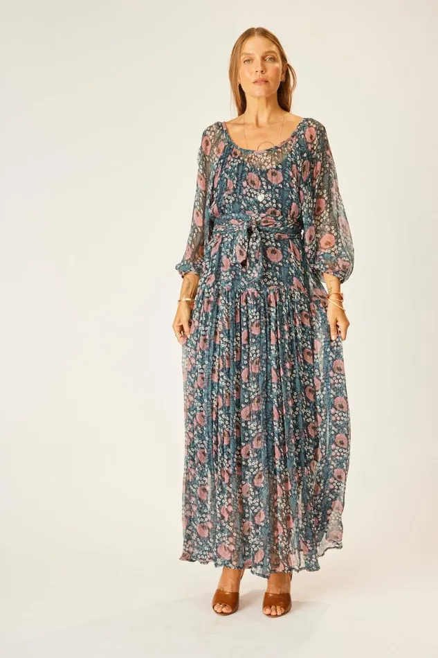 Natalie Martin LAINEY DRESS WITH SASH Vintage Flowers Indigo Shop Dresses