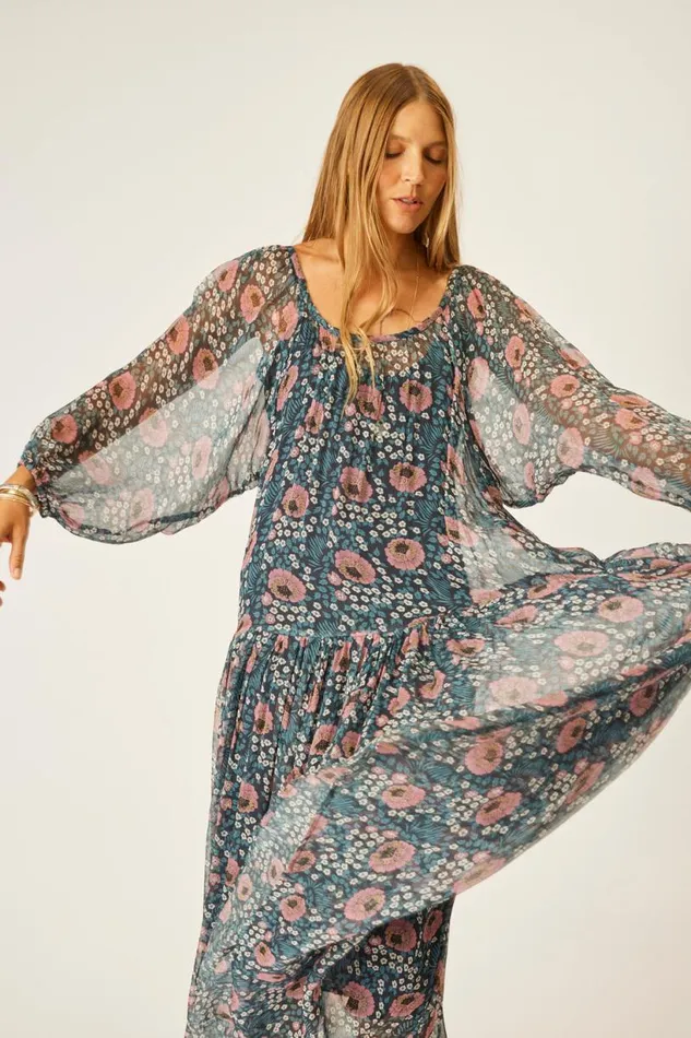Natalie Martin LAINEY DRESS WITH SASH Vintage Flowers Indigo Shop Dresses