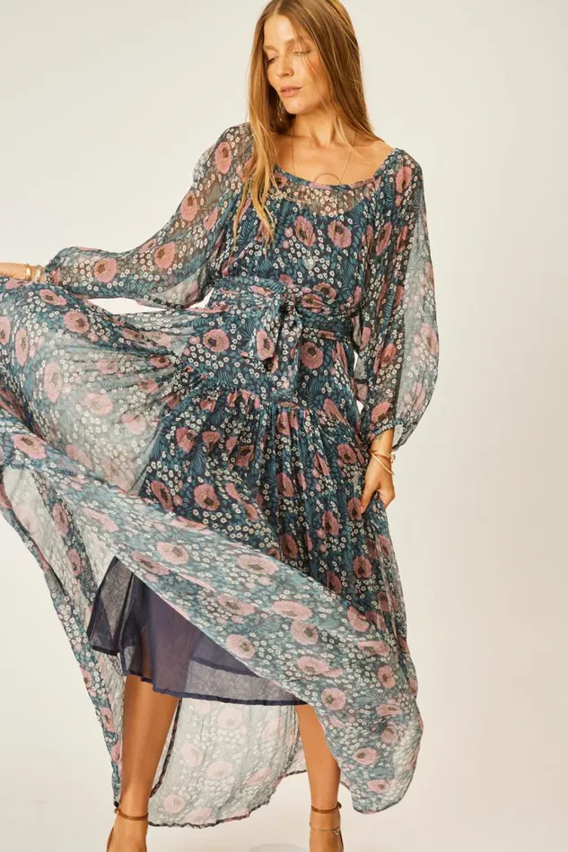 Natalie Martin LAINEY DRESS WITH SASH Vintage Flowers Indigo Shop Dresses