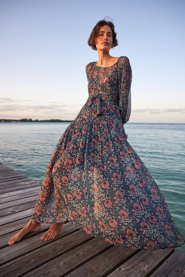 Natalie Martin LAINEY DRESS WITH SASH Vintage Flowers Indigo Shop Dresses