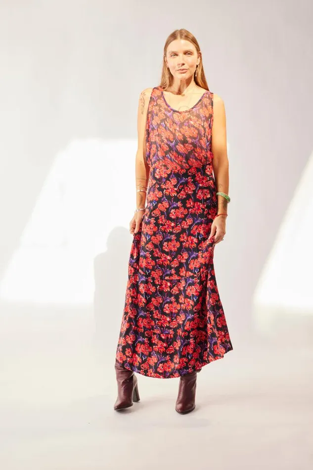 Natalie Martin MADISON SKIRT Silk Watercolor Print Onyx Shop Bottoms