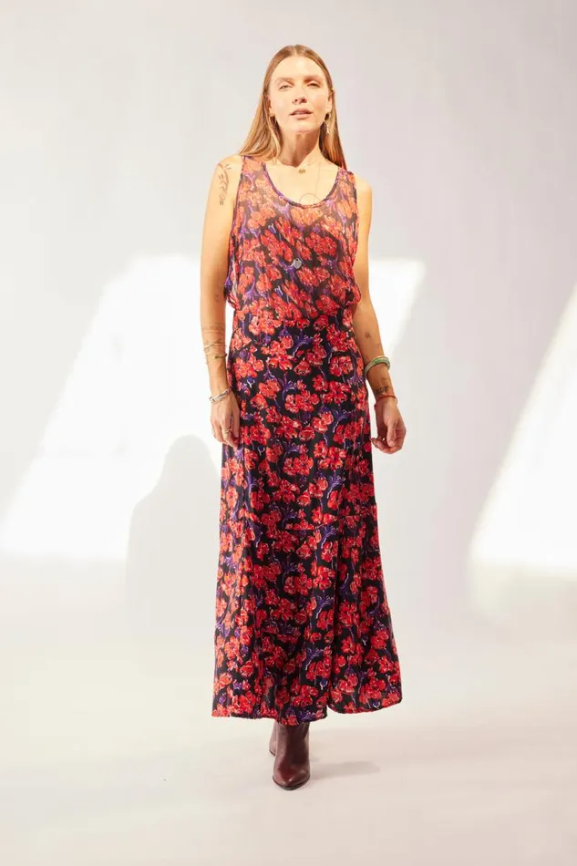 Natalie Martin MADISON SKIRT Silk Watercolor Print Onyx Shop Bottoms
