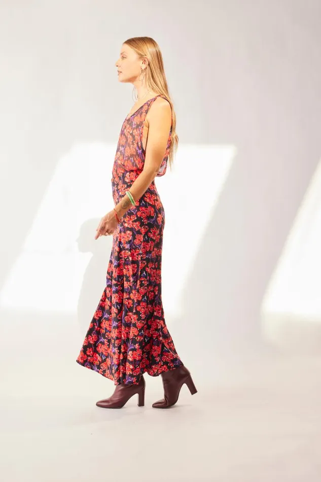 Natalie Martin MADISON SKIRT Silk Watercolor Print Onyx Shop Bottoms