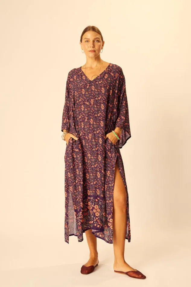 Natalie Martin MARIN DRESS WITH SASH Petite Fleur Aubergine Shop Dresses