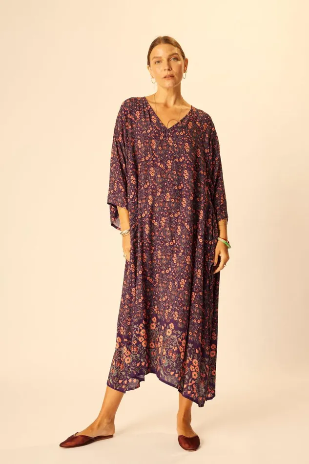 Natalie Martin MARIN DRESS WITH SASH Petite Fleur Aubergine Shop Dresses