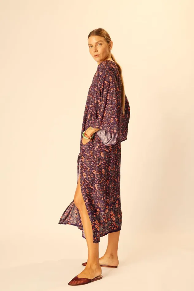 Natalie Martin MARIN DRESS WITH SASH Petite Fleur Aubergine Shop Dresses