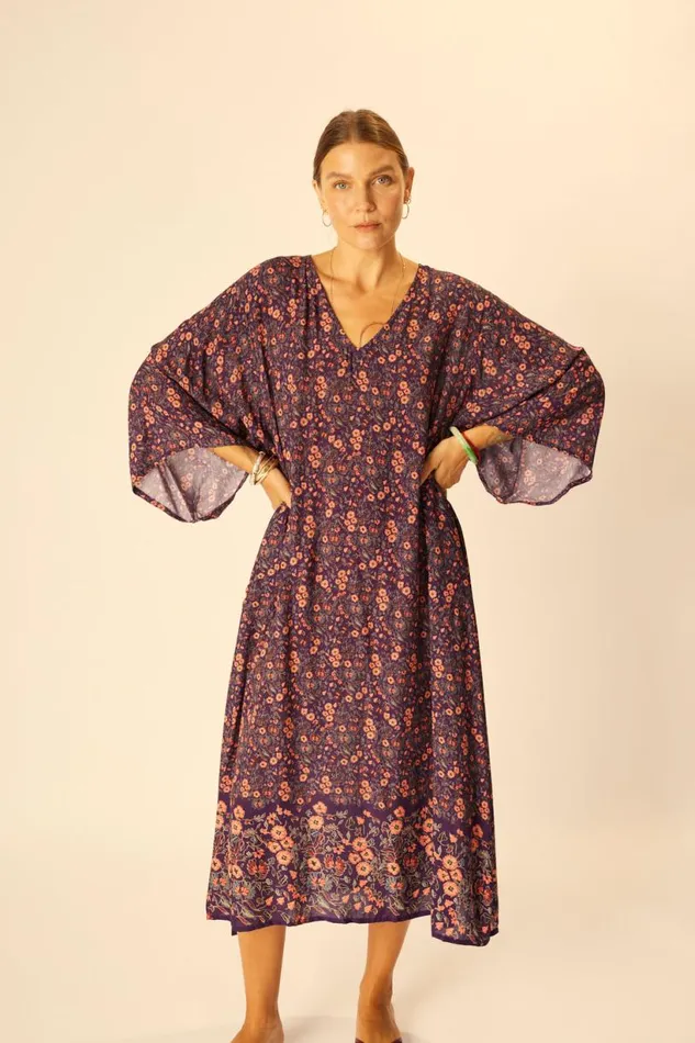 Natalie Martin MARIN DRESS WITH SASH Petite Fleur Aubergine Shop Dresses