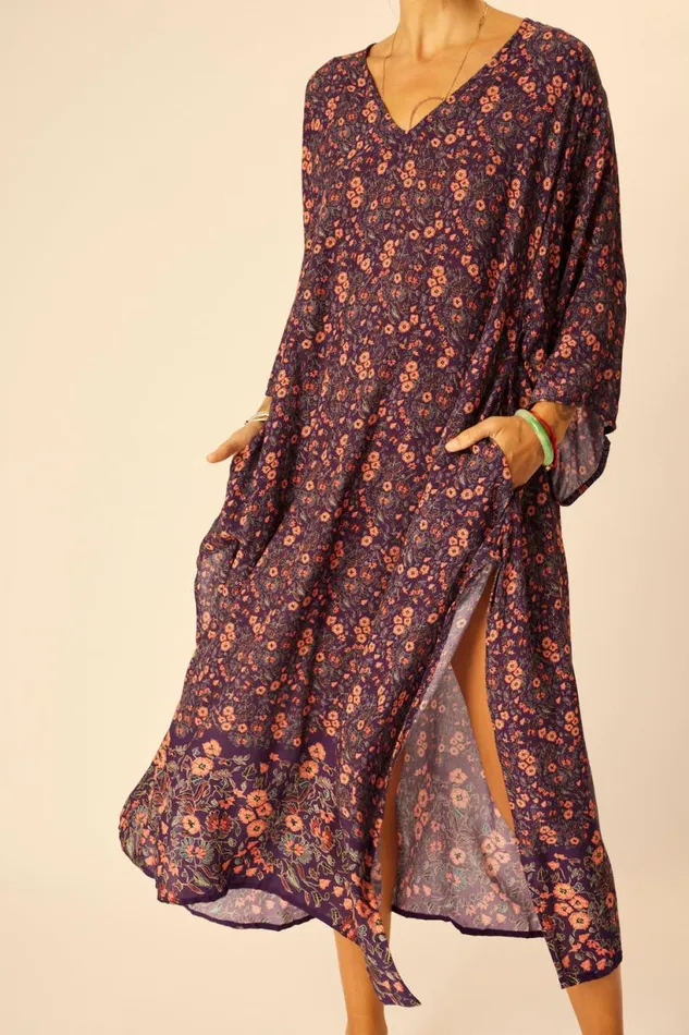 Natalie Martin MARIN DRESS WITH SASH Petite Fleur Aubergine Shop Dresses