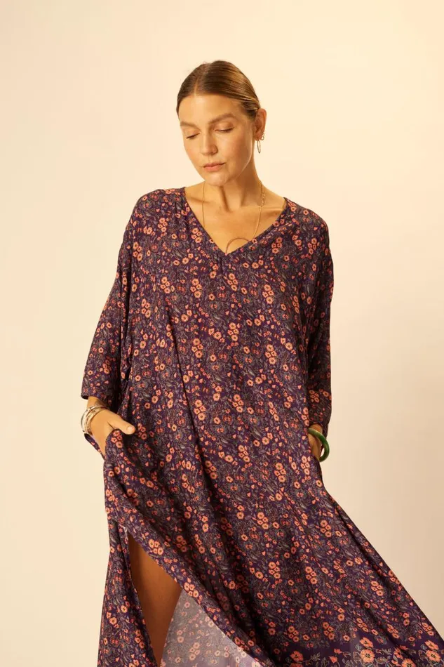 Natalie Martin MARIN DRESS WITH SASH Petite Fleur Aubergine Shop Dresses