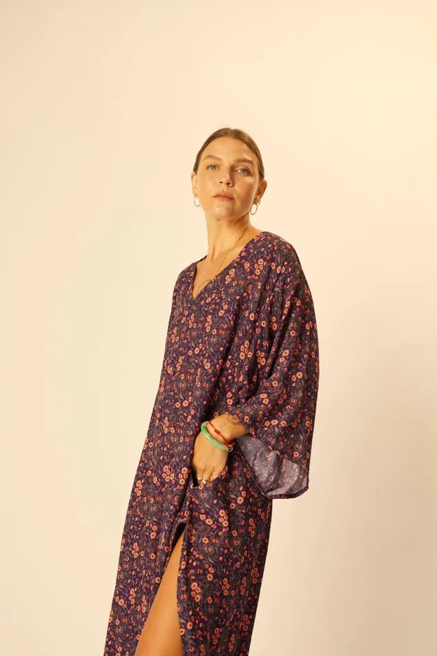 Natalie Martin MARIN DRESS WITH SASH Petite Fleur Aubergine Shop Dresses