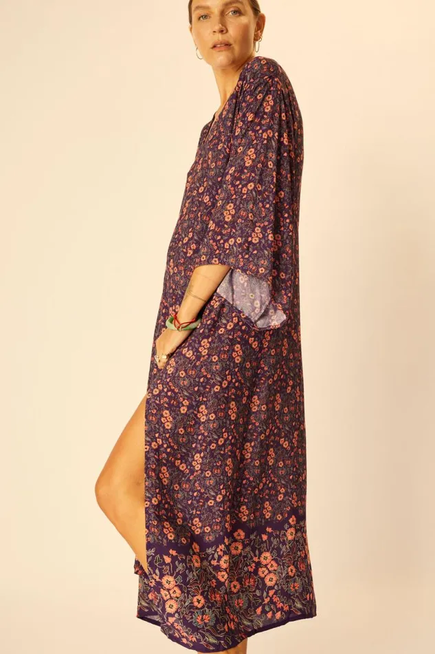 Natalie Martin MARIN DRESS WITH SASH Petite Fleur Aubergine Shop Dresses