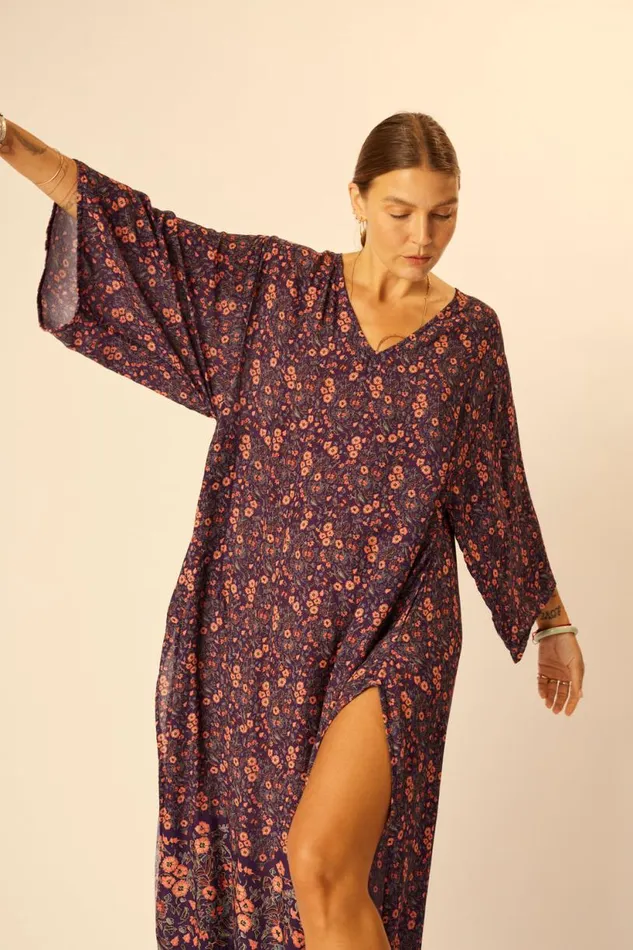 Natalie Martin MARIN DRESS WITH SASH Petite Fleur Aubergine Shop Dresses