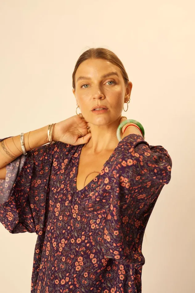 Natalie Martin MARIN DRESS WITH SASH Petite Fleur Aubergine Shop Dresses
