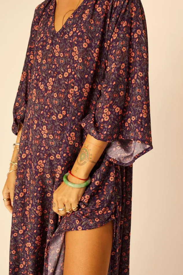 Natalie Martin MARIN DRESS WITH SASH Petite Fleur Aubergine Shop Dresses