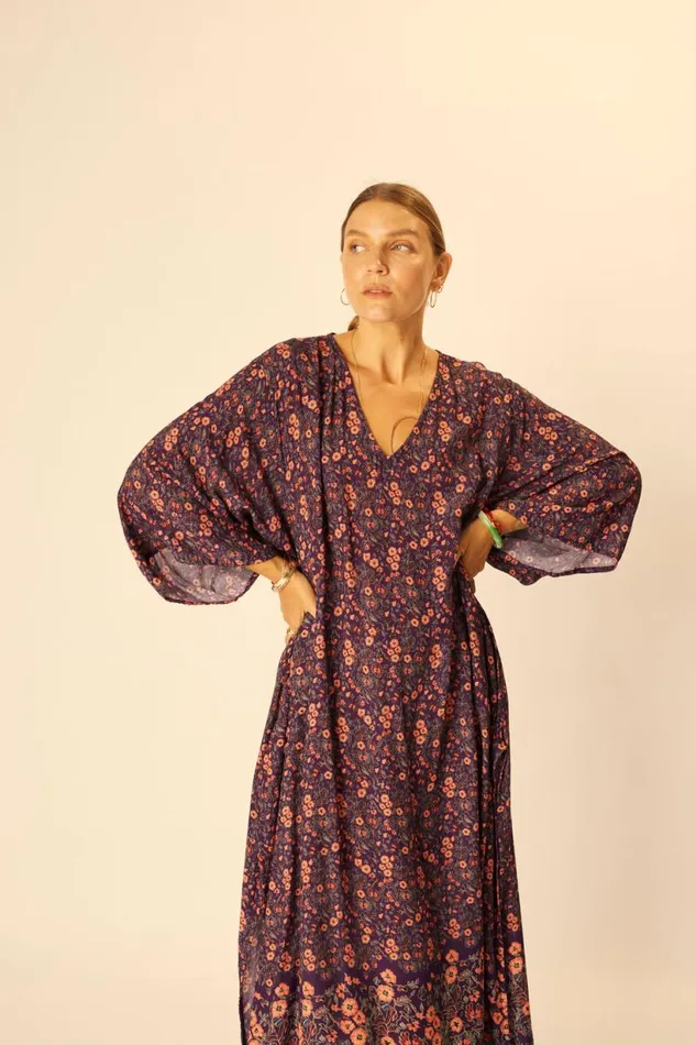 Natalie Martin MARIN DRESS WITH SASH Petite Fleur Aubergine Shop Dresses
