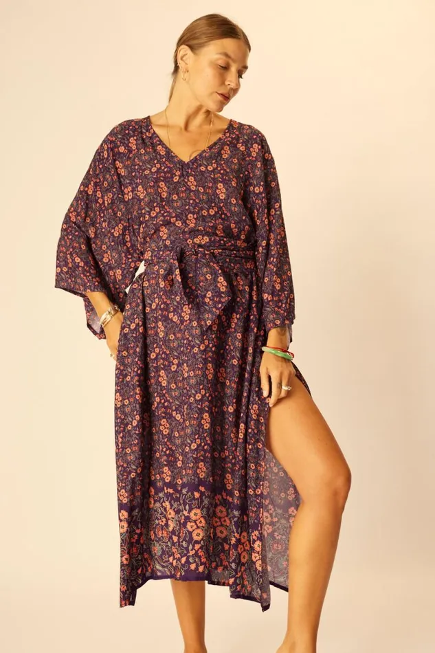 Natalie Martin MARIN DRESS WITH SASH Petite Fleur Aubergine Shop Dresses