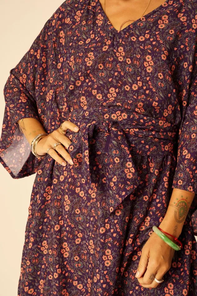 Natalie Martin MARIN DRESS WITH SASH Petite Fleur Aubergine Shop Dresses