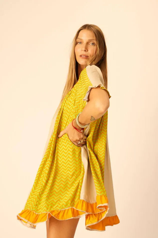 Natalie Martin MARINA DRESS Block Zigzag Tangerine Shop Dresses
