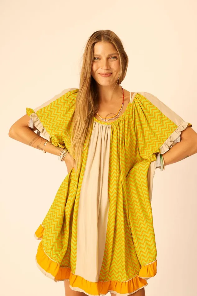 Natalie Martin MARINA DRESS Block Zigzag Tangerine Shop Dresses