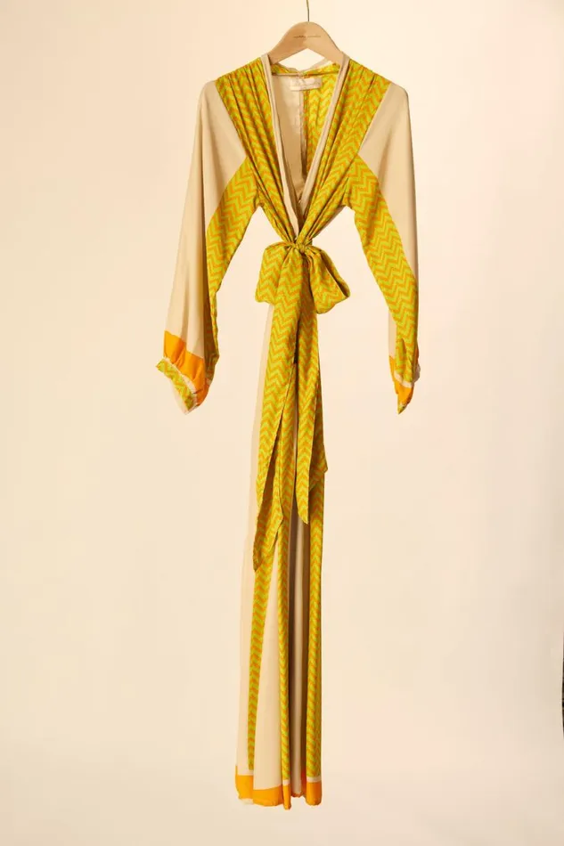 Natalie Martin NICO LS MAXI WITH SASH Block Zigzag Tangerine Shop Dresses