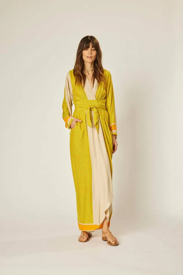 Natalie Martin NICO LS MAXI WITH SASH Block Zigzag Tangerine Shop Dresses