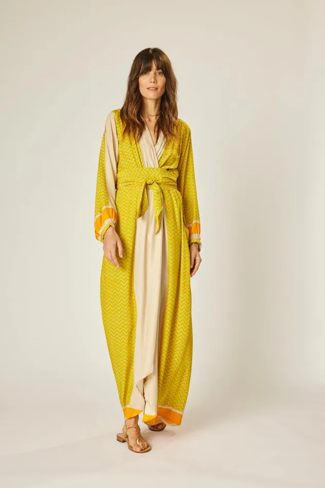 Natalie Martin NICO LS MAXI WITH SASH Block Zigzag Tangerine Shop Dresses