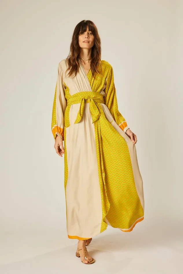 Natalie Martin NICO LS MAXI WITH SASH Block Zigzag Tangerine Shop Dresses