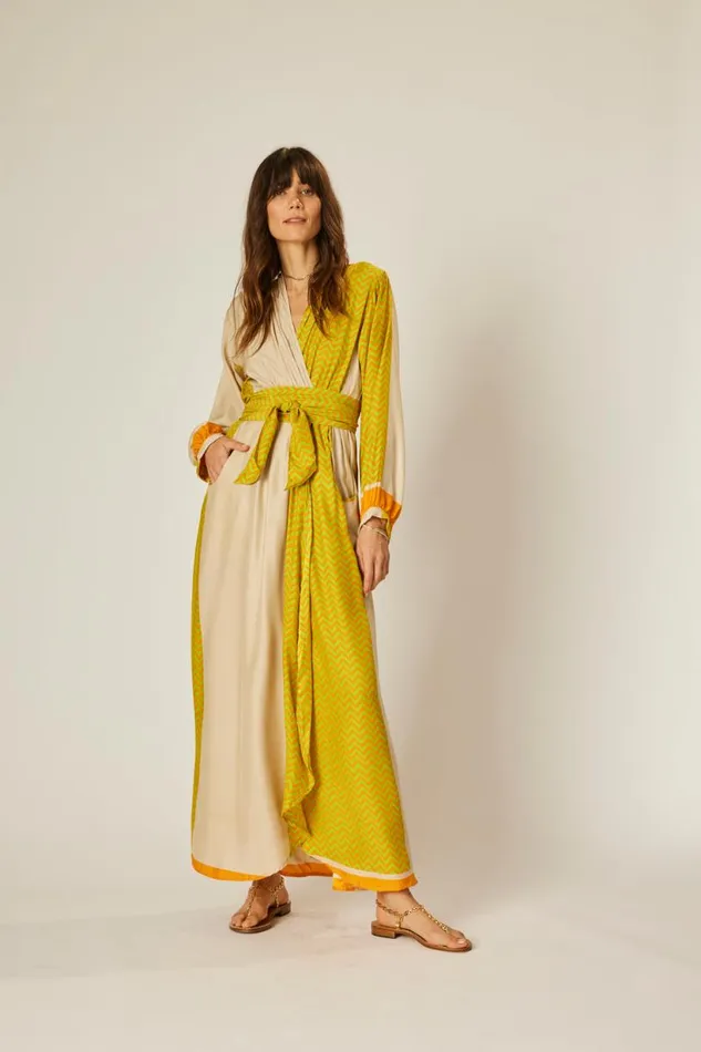 Natalie Martin NICO LS MAXI WITH SASH Block Zigzag Tangerine Shop Dresses