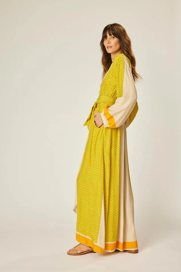 Natalie Martin NICO LS MAXI WITH SASH Block Zigzag Tangerine Shop Dresses
