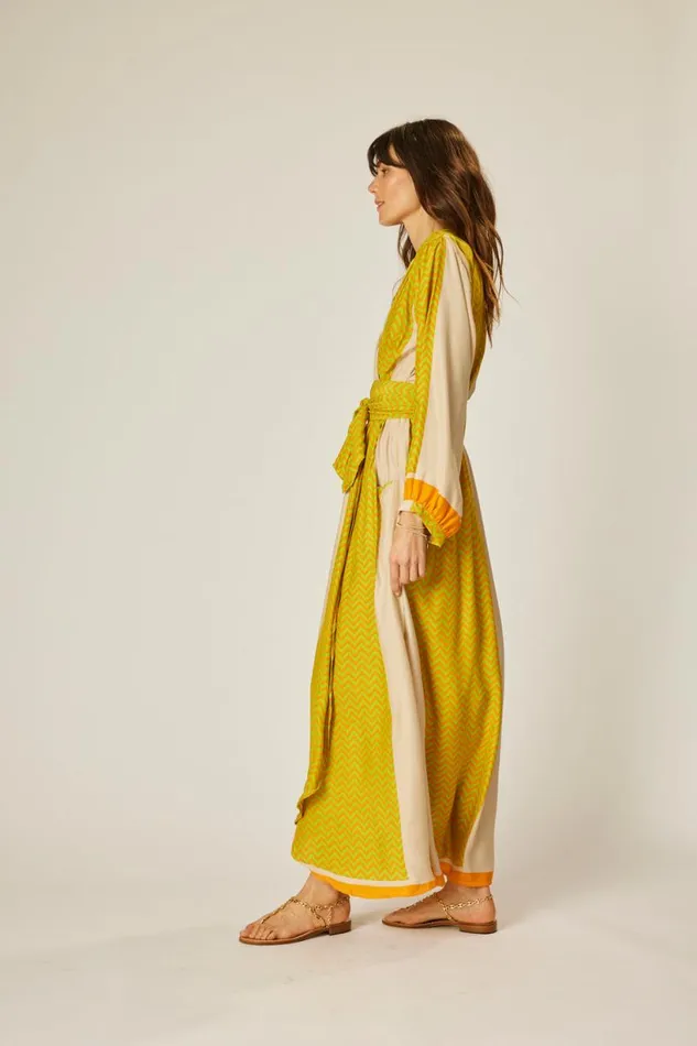 Natalie Martin NICO LS MAXI WITH SASH Block Zigzag Tangerine Shop Dresses