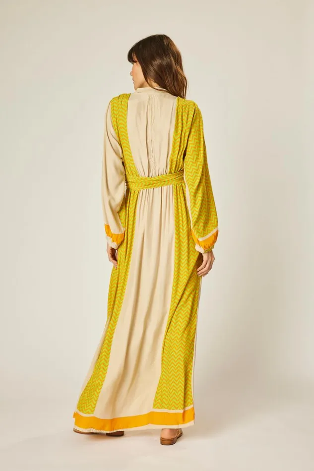 Natalie Martin NICO LS MAXI WITH SASH Block Zigzag Tangerine Shop Dresses