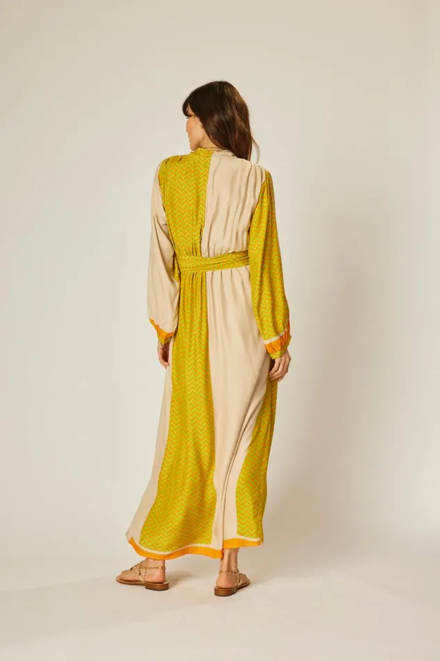 Natalie Martin NICO LS MAXI WITH SASH Block Zigzag Tangerine Shop Dresses