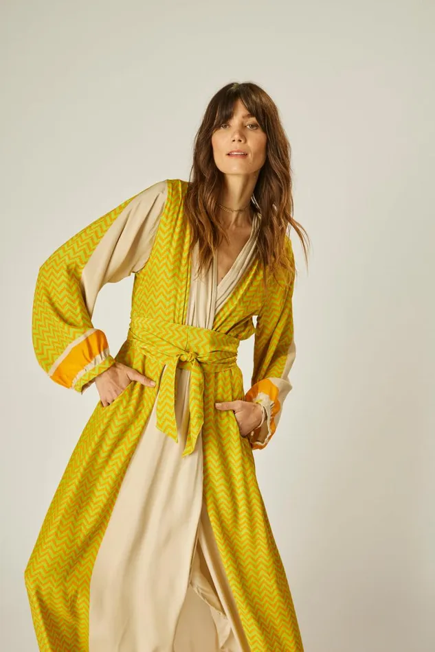 Natalie Martin NICO LS MAXI WITH SASH Block Zigzag Tangerine Shop Dresses