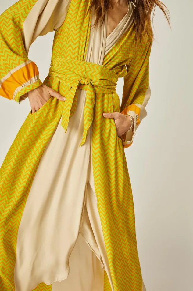 Natalie Martin NICO LS MAXI WITH SASH Block Zigzag Tangerine Shop Dresses