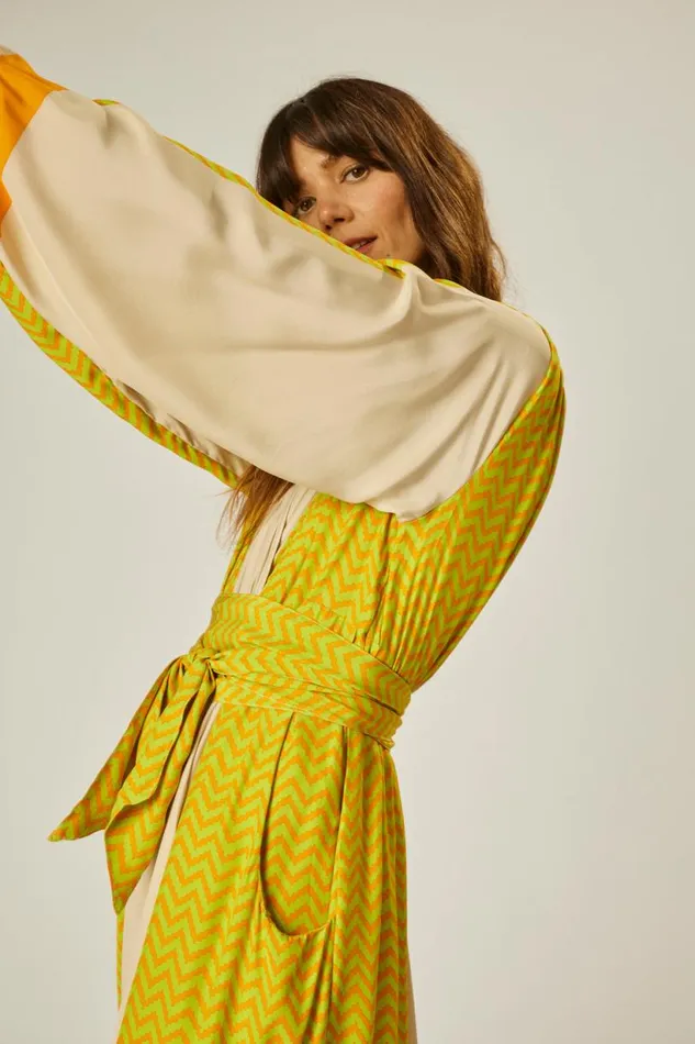 Natalie Martin NICO LS MAXI WITH SASH Block Zigzag Tangerine Shop Dresses