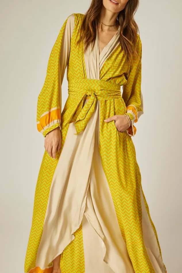 Natalie Martin NICO LS MAXI WITH SASH Block Zigzag Tangerine Shop Dresses