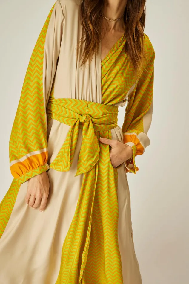Natalie Martin NICO LS MAXI WITH SASH Block Zigzag Tangerine Shop Dresses