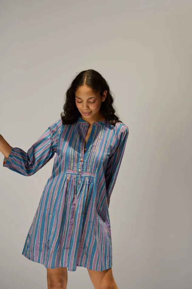 Natalie Martin SAMMIE SHORT DRESS Batik Stripe Lavender Shop Dresses