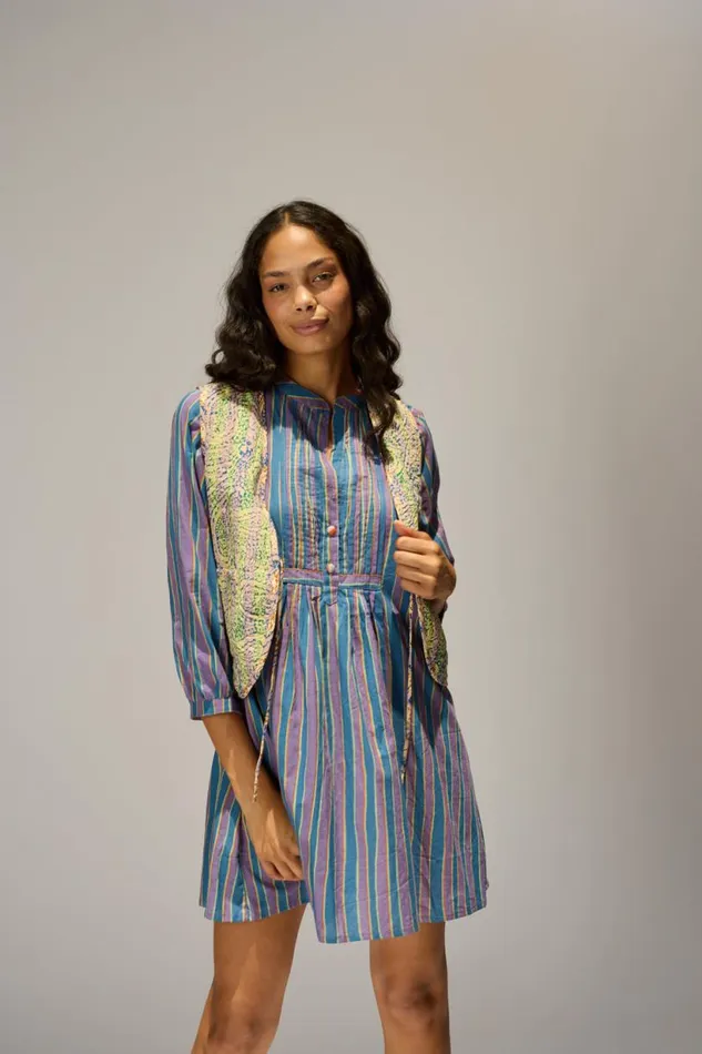 Natalie Martin SAMMIE SHORT DRESS Batik Stripe Lavender Shop Dresses