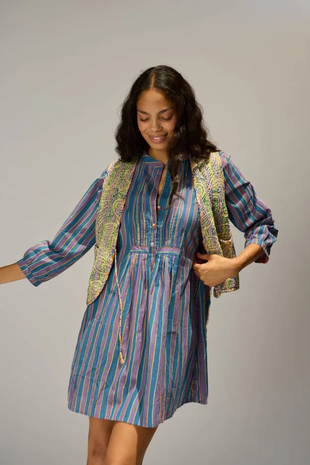 Natalie Martin SAMMIE SHORT DRESS Batik Stripe Lavender Shop Dresses
