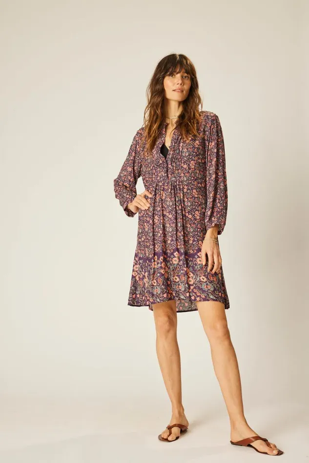 Natalie Martin SAMMIE SHORT DRESS Petite Fleur Aubergine Shop Dresses