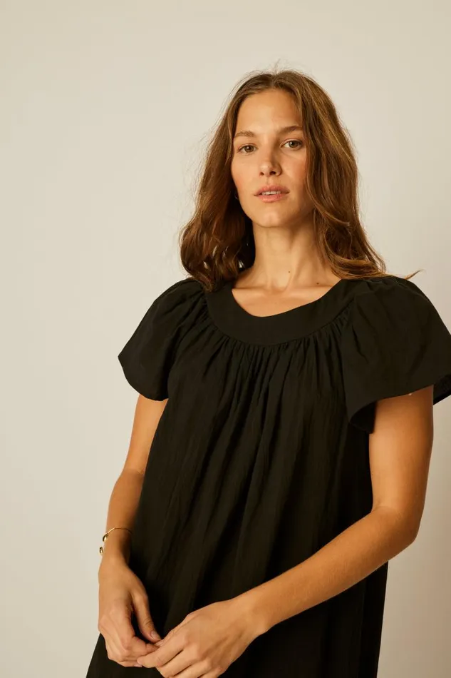 Natalie Martin SIENNA DRESS Black Flat Cotton Shop Dresses