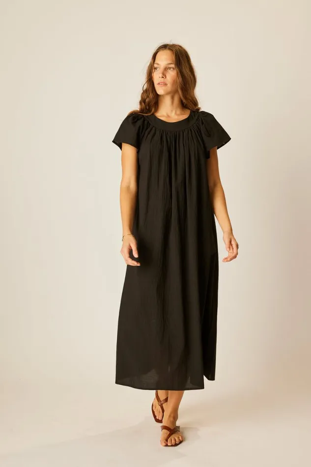 Natalie Martin SIENNA DRESS Black Flat Cotton Shop Dresses
