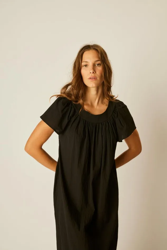 Natalie Martin SIENNA DRESS Black Flat Cotton Shop Dresses