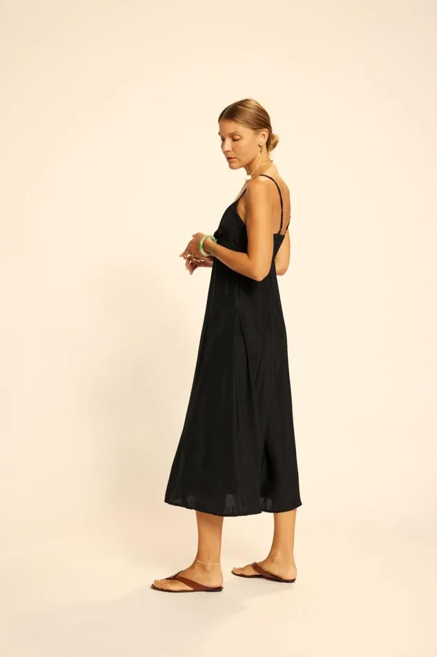 Natalie Martin SOPHIE DRESS Black Flat Cotton Shop Dresses