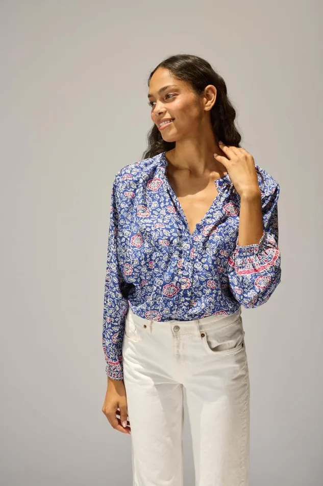 Natalie Martin TOLAN SHIRT Floral Pelicano Blue Shop Tops