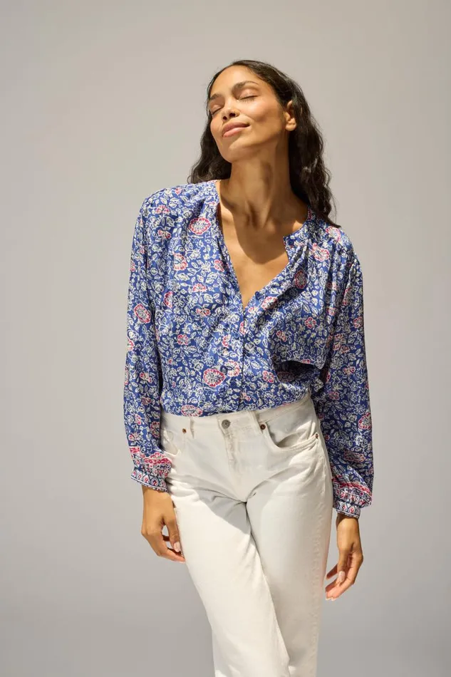 Natalie Martin TOLAN SHIRT Floral Pelicano Blue Shop Tops