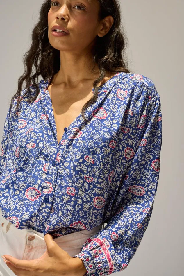 Natalie Martin TOLAN SHIRT Floral Pelicano Blue Shop Tops