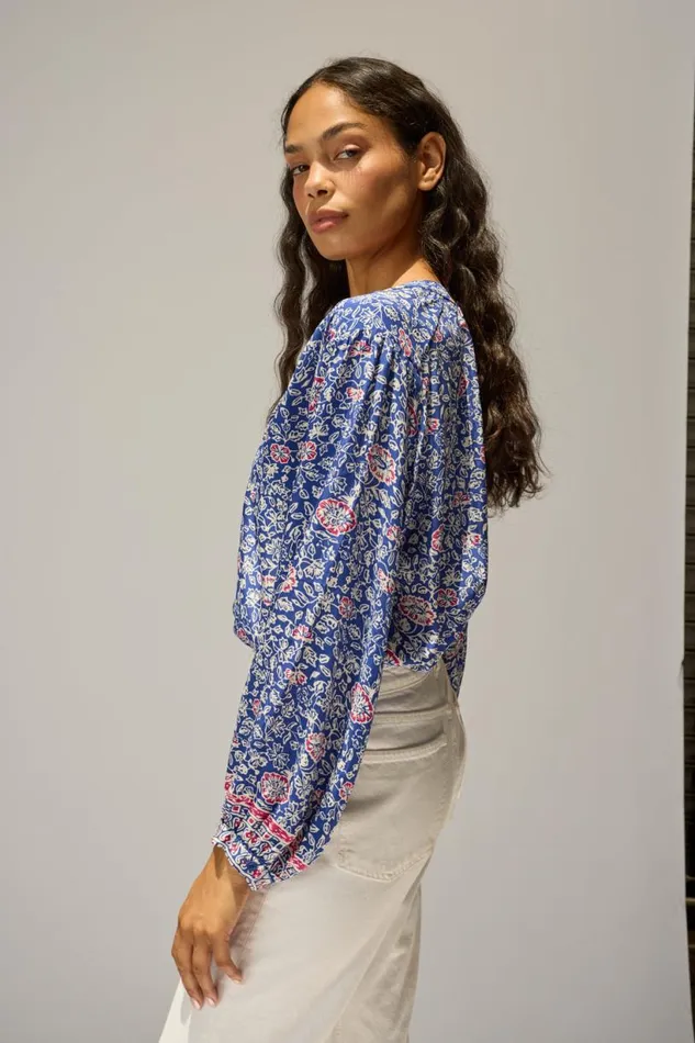 Natalie Martin TOLAN SHIRT Floral Pelicano Blue Shop Tops