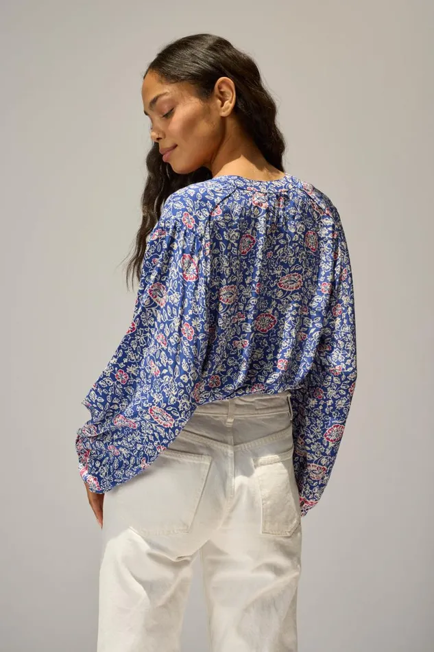 Natalie Martin TOLAN SHIRT Floral Pelicano Blue Shop Tops